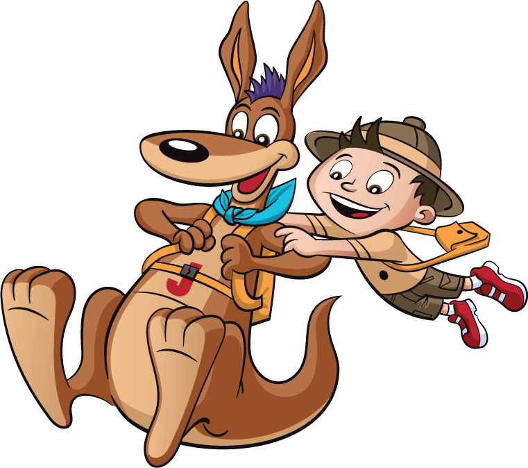 A boy and kangaroo characters