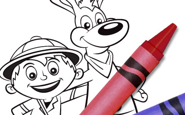 A boy and kangaroo characters with crayons