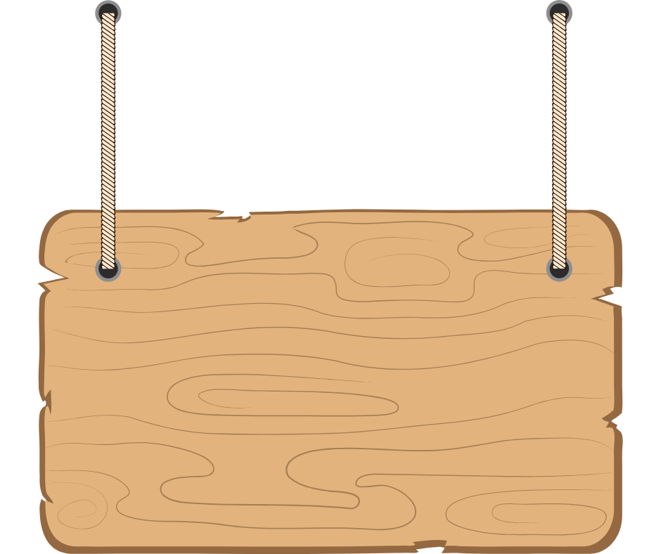 A graphic of a hanging wooden sign
